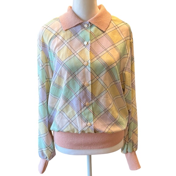Vintage 70s 80s Castleberry Pastel Pink Blue button Down Banded Bottom 12 - Picture 1 of 13